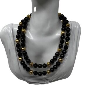 Vintage Napier‎ Beaded Necklace Black and Gold Beads Elegant Classic